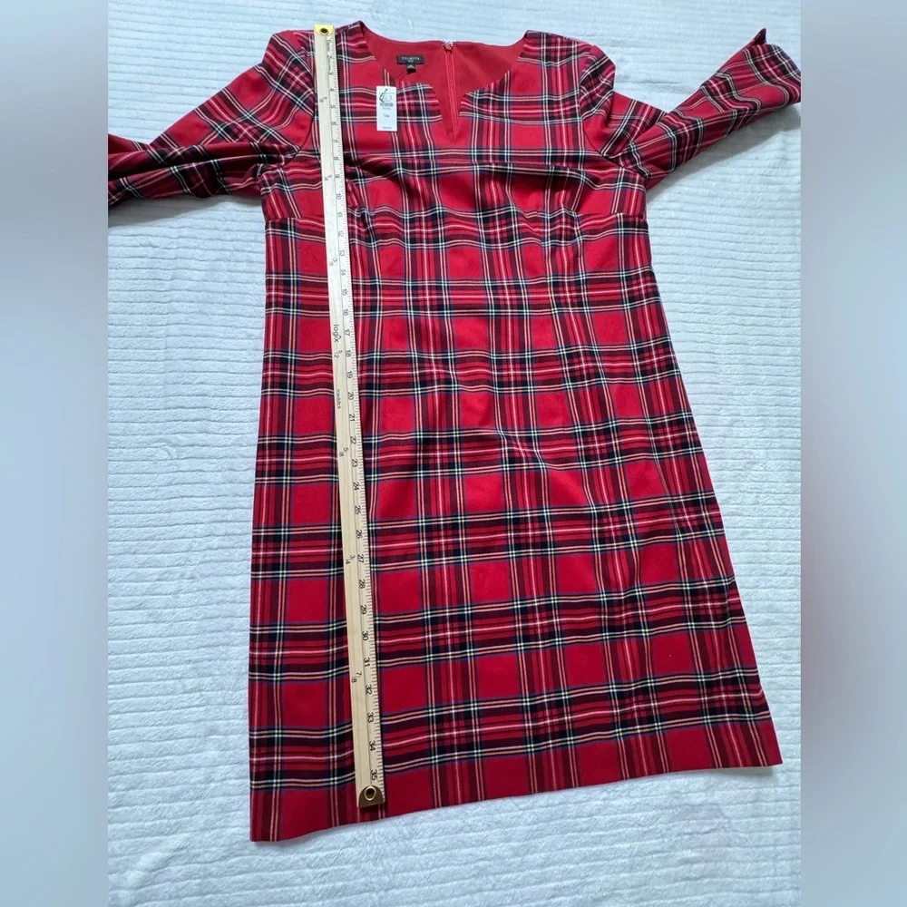 Talbots Women's Red Tartan Midi Dress - Picture 7 of 9